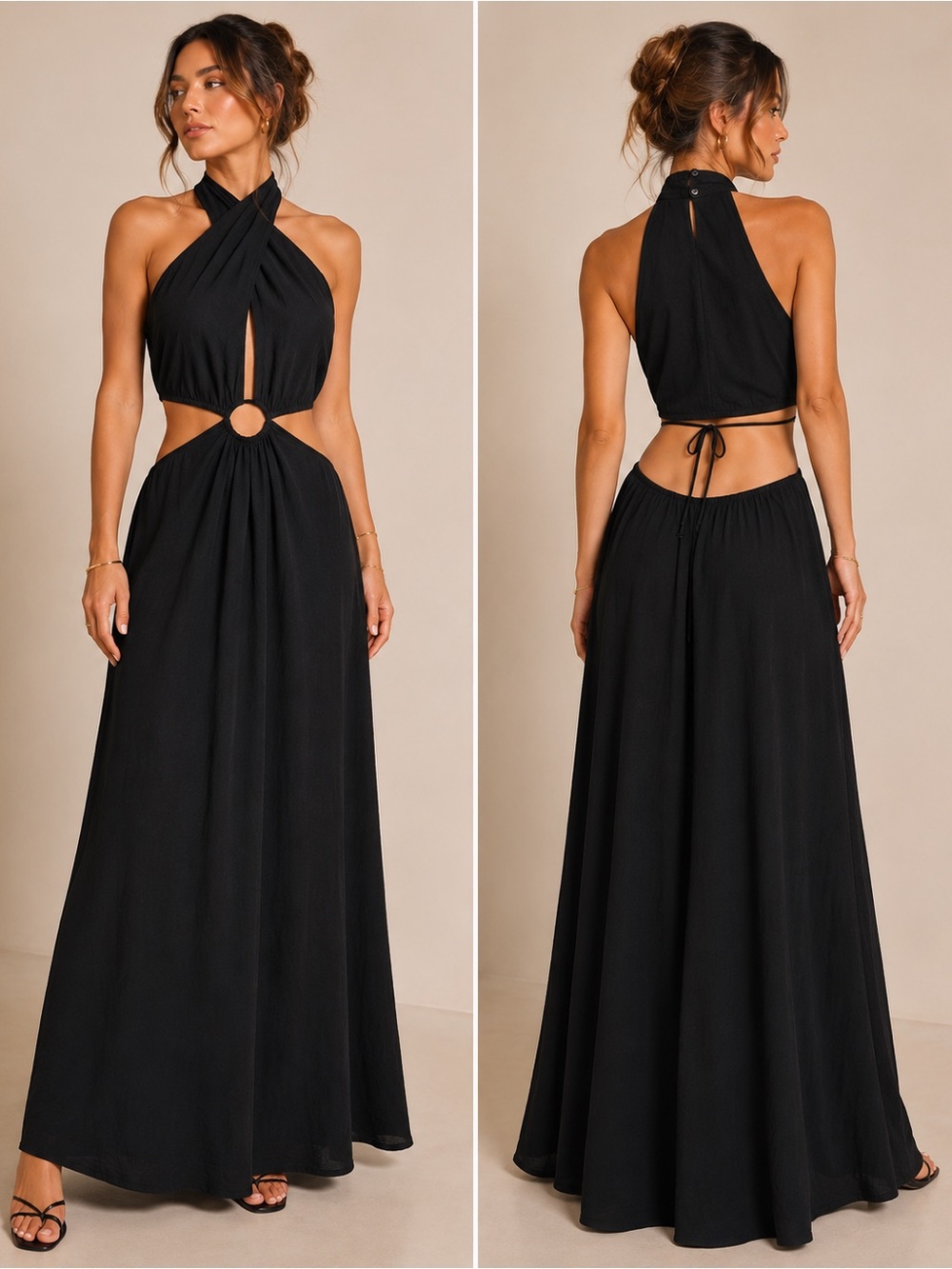 YFB Young Fabulous & Broke Black Cutout Halter Maxi Dress Large